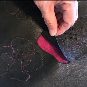 BCBG MaxAzria Real Leather Skirt Floral Cut Outs Pink Fuchsia Pencil Slim Black